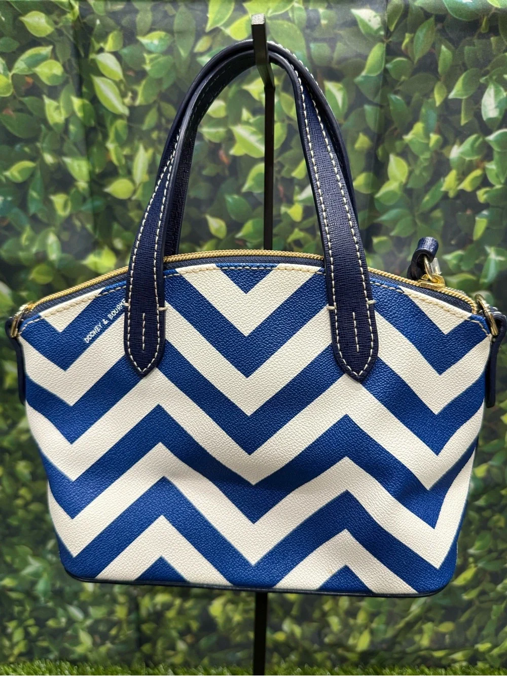 Dooney & Bourke Chevron Ruby Mini Satchel Coated Cotton Handbag Navy Blue White